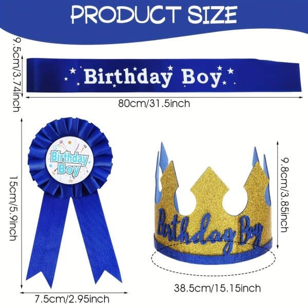 1fc59f86-80e6-4188-b3e1-a0857240fd54 3pcs Birthday Party Dress-Up Set, Birthday Prince Crown, Holiday Party Decoration Props