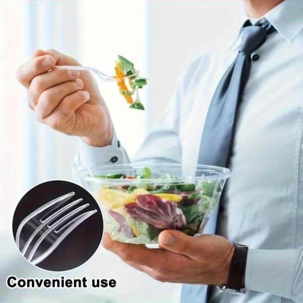 50 PCS Transparent Plastic Dessert Forks – Disposable Party Tableware