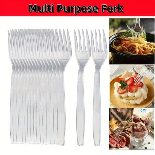 50 PCS Transparent Plastic Dessert Forks – Disposable Party Tableware