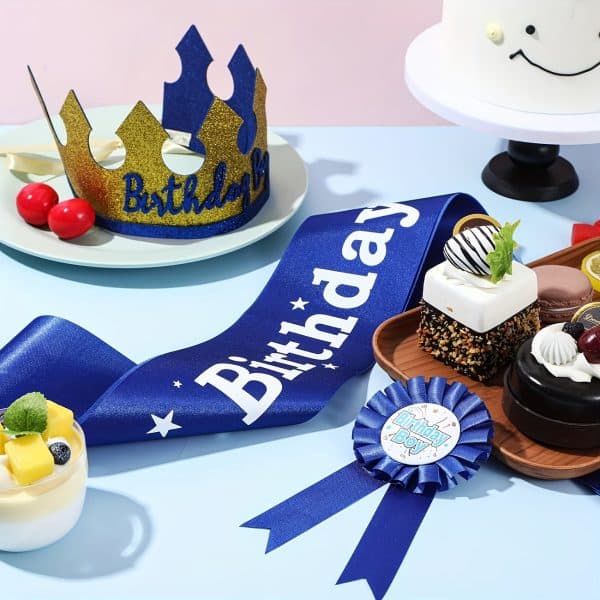 fcd3f616-e22e-42a0-ae54-e670eae5f0aa 3pcs Birthday Party Dress-Up Set, Birthday Prince Crown, Holiday Party Decoration Props